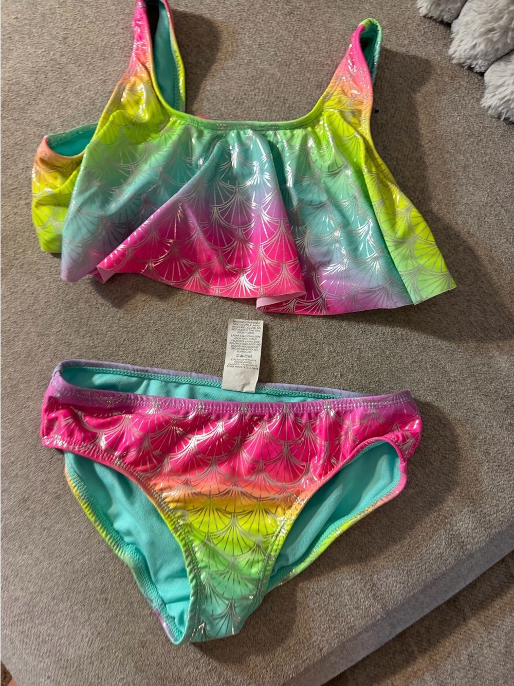wonder nation Pink and Teal Girls Two-Piece Mermaid Swim Set